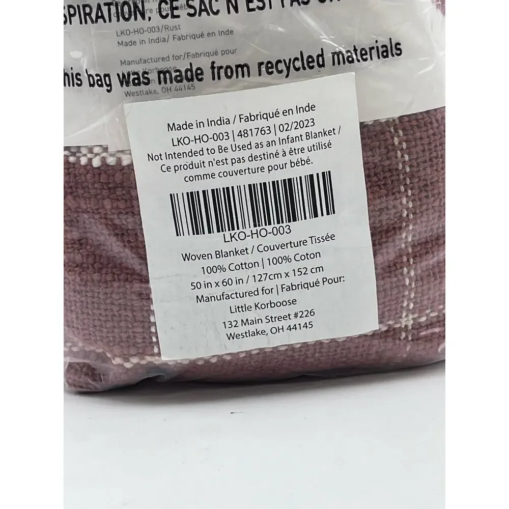 Little Korboose by April‎ Nemeth Woven Cotton Throw Blanket RUST 50